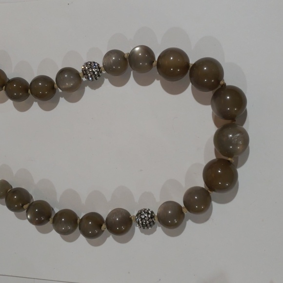 Silver tone Chunky Olive Color Beads Rhinestone Ball Necklace - Women's Jewelry - Picture 5 of 8